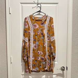 Floral Boho Dress with Lace Accents